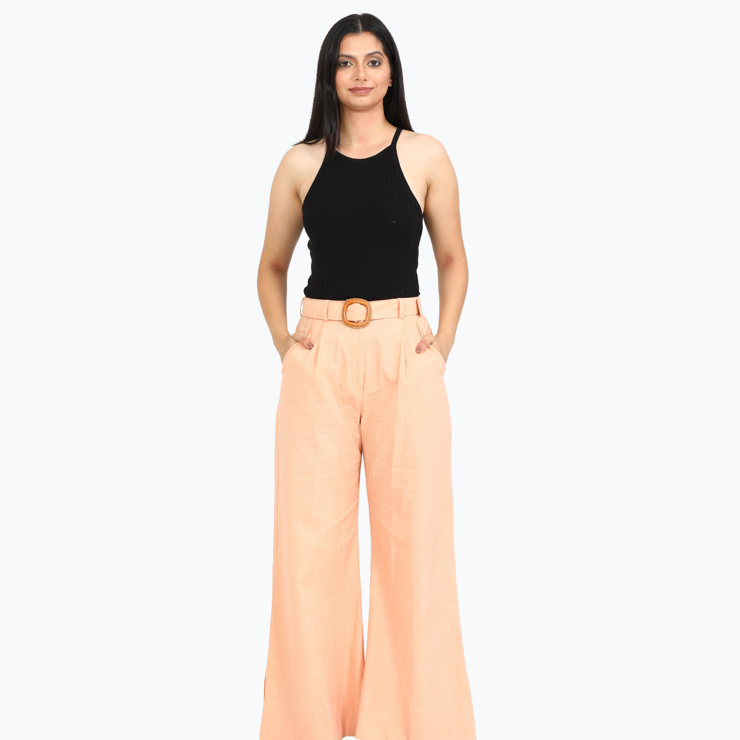Women flare pants with belt and buckle