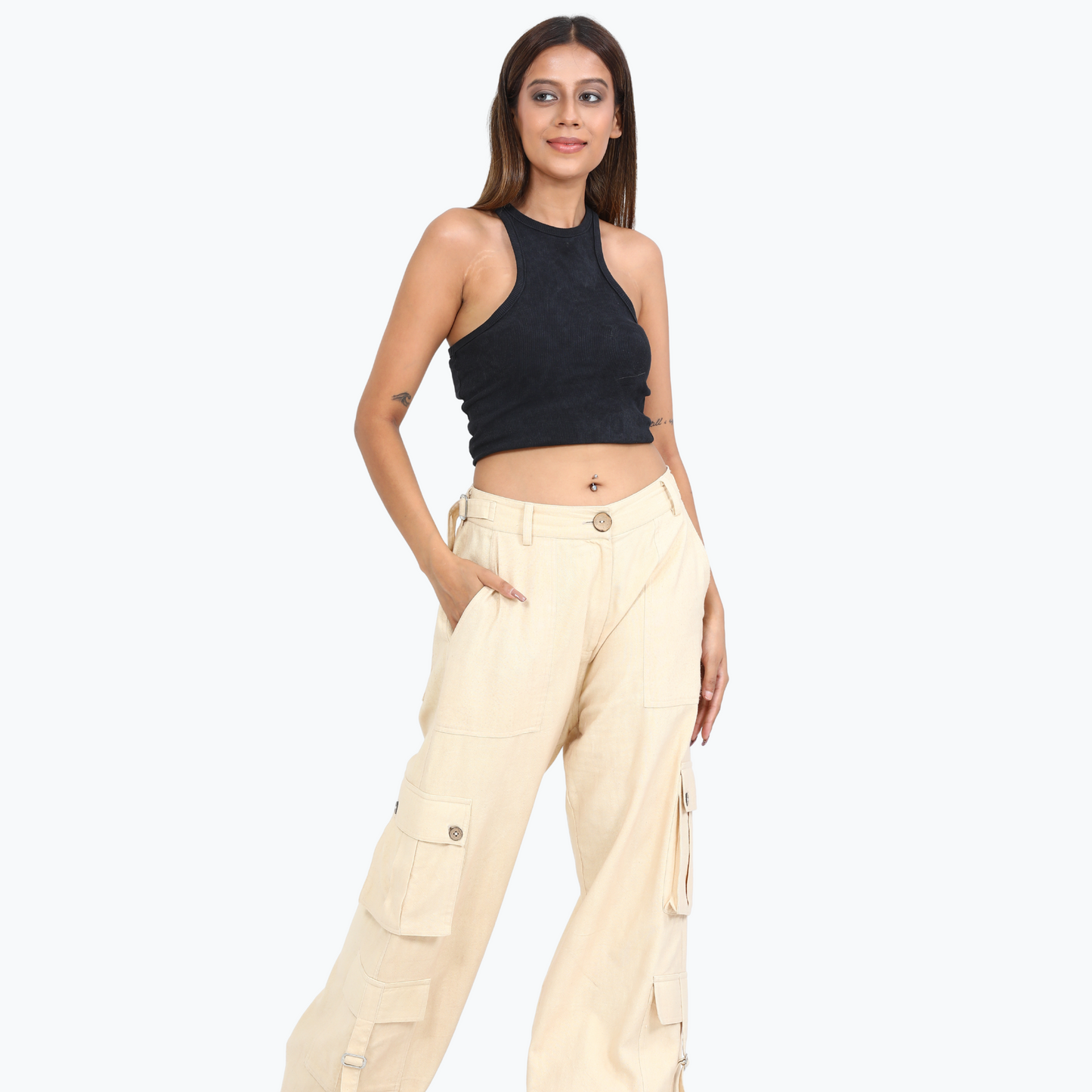 Women cargo pants with adjustable hem