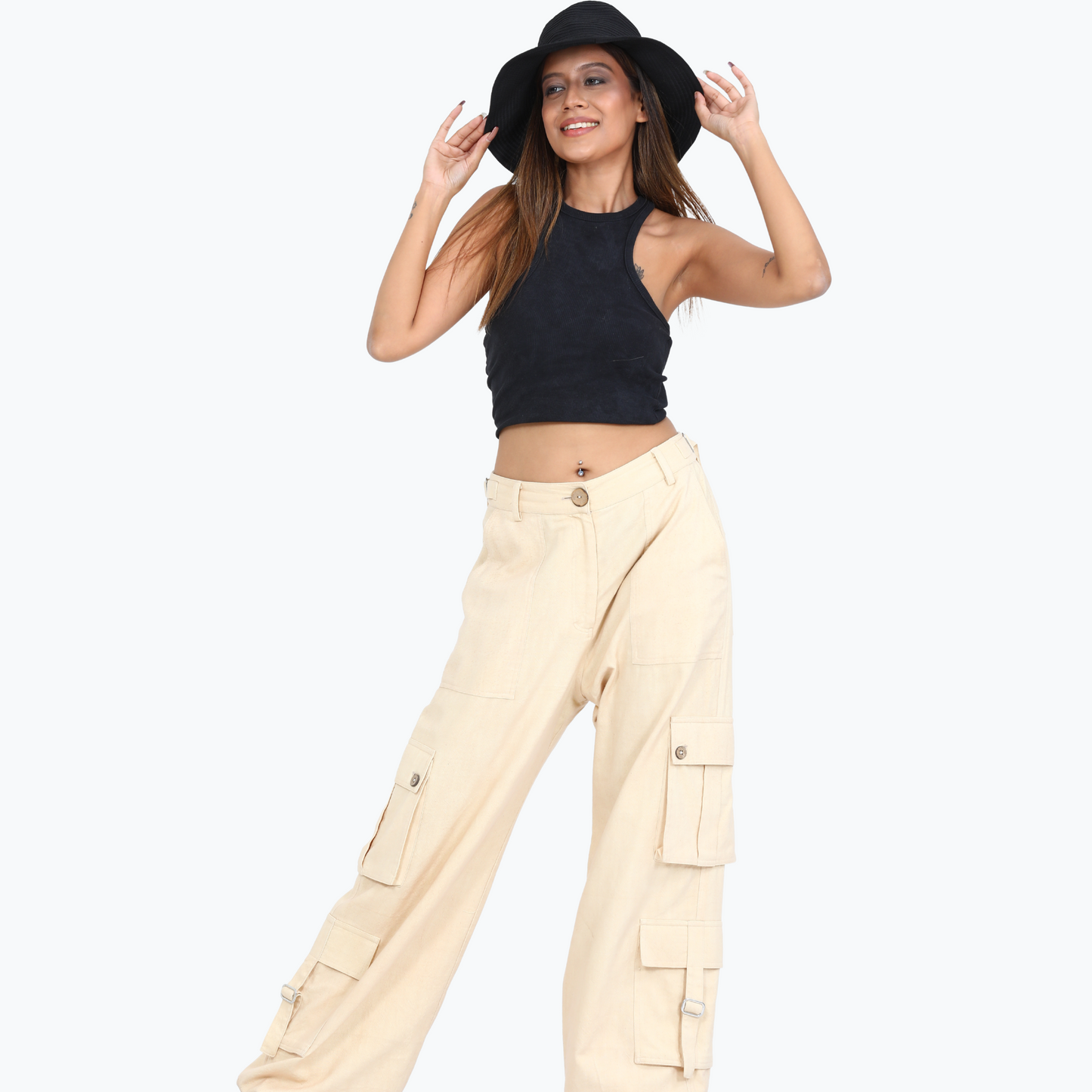 Women cargo pants with adjustable hem
