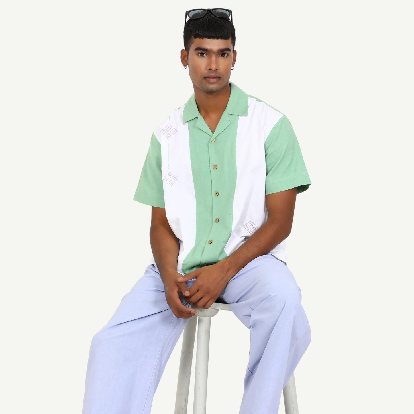 100% Cotton Paneled Half Sleeve Bowling Shirt