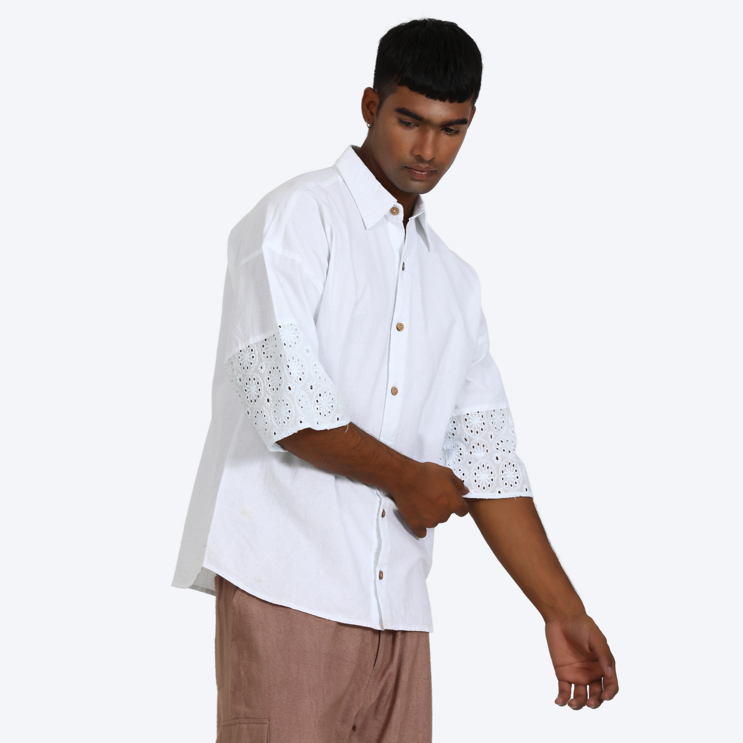 100% Cotton Loose Fit Schiffli Paneled Shirt