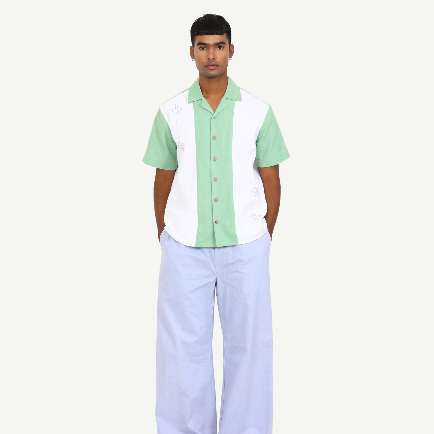 100% Cotton Paneled Half Sleeve Bowling Shirt